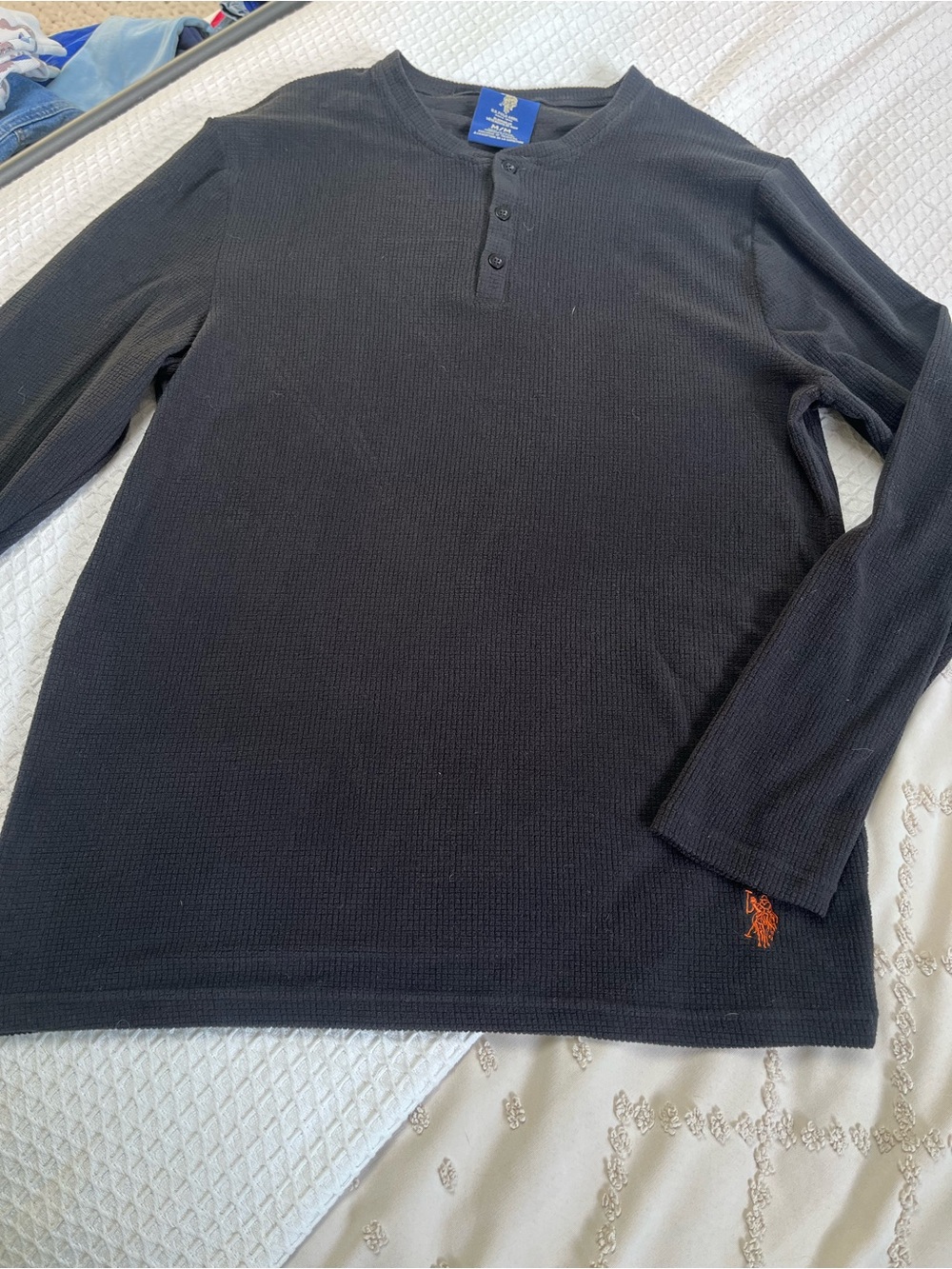 Men's Black Long-Sleeve sleep Shirt - Polo Embroidered Accent
